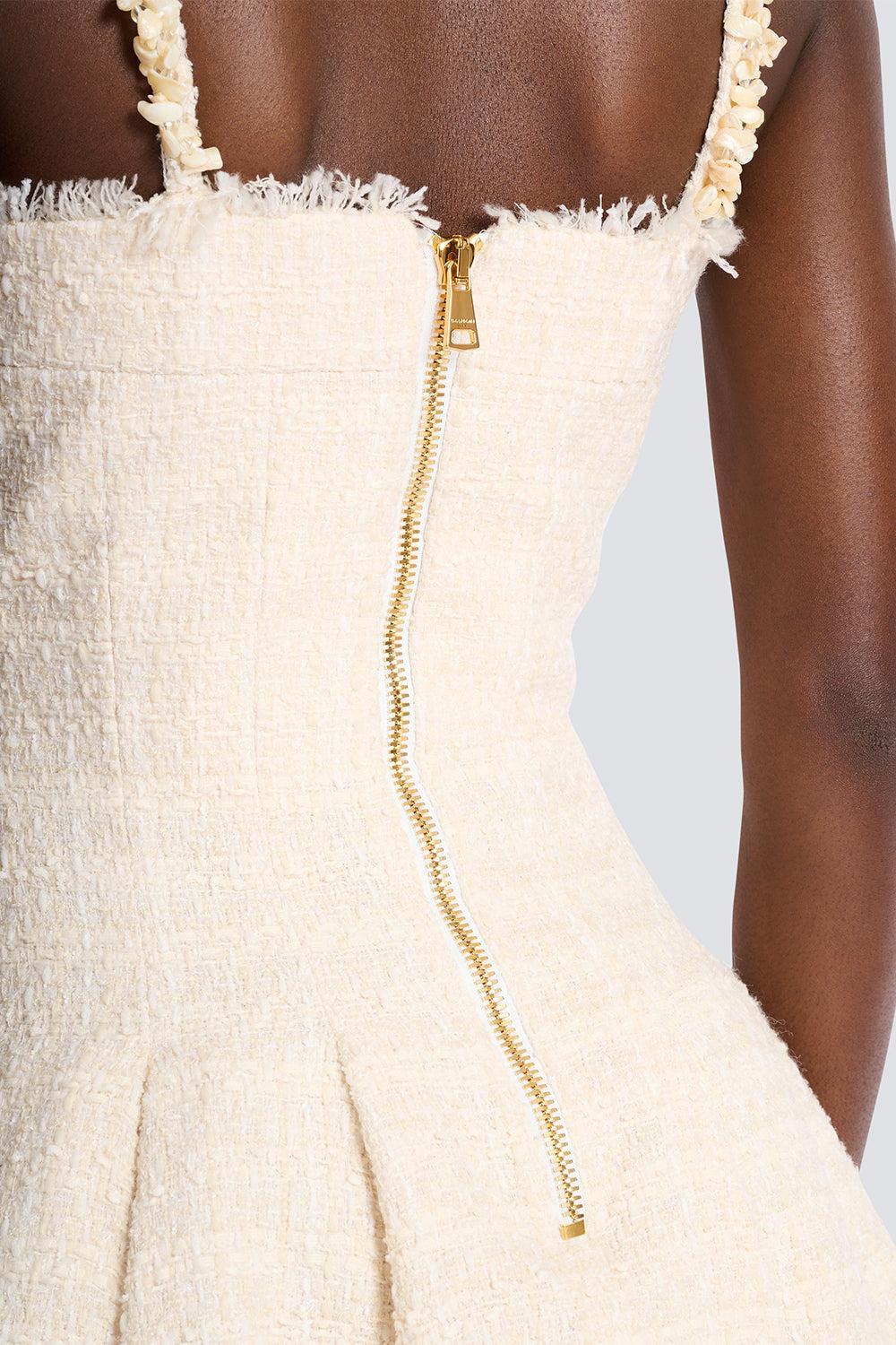 Embroidered Strap Flare Dress-WHITE-34-CLOTHINGDRESSCASUAL-BALMAIN