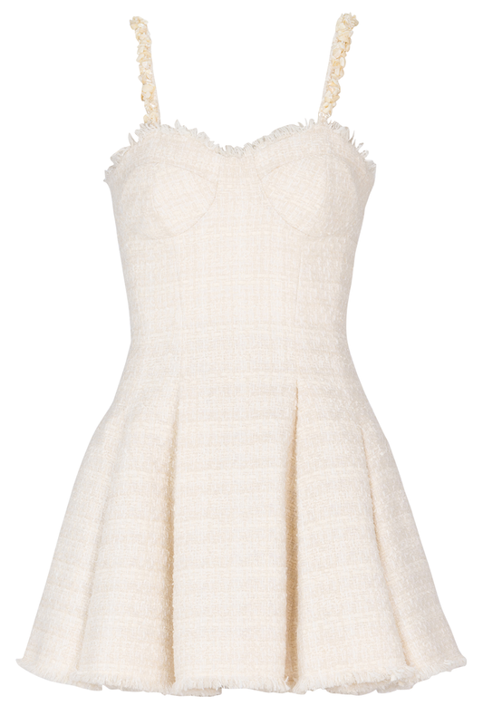 Embroidered Strap Flare Dress-WHITE-34-CLOTHINGDRESSCASUAL-BALMAIN