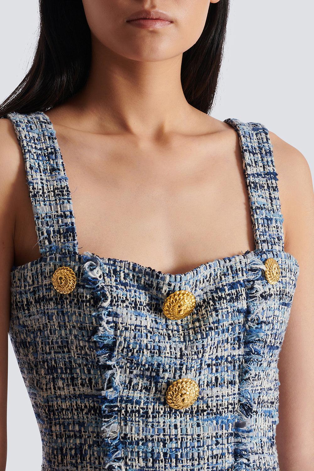 STRAPPED BUTTONED MINI DRESS-BLEUJEAN-36-CLOTHINGDRESSCOCKTAIL-BALMAIN