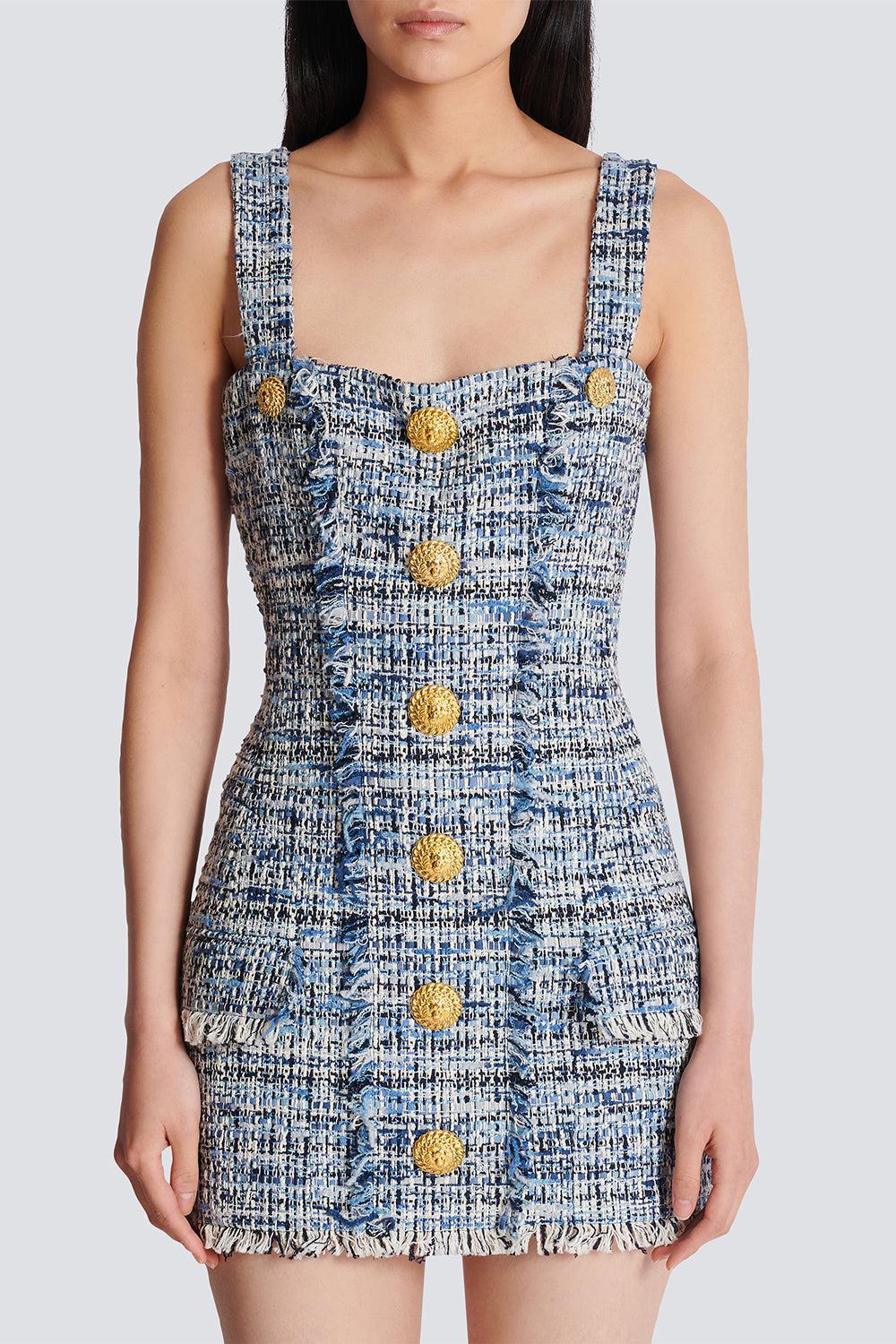 STRAPPED BUTTONED MINI DRESS-BLEUJEAN-36-CLOTHINGDRESSCOCKTAIL-BALMAIN