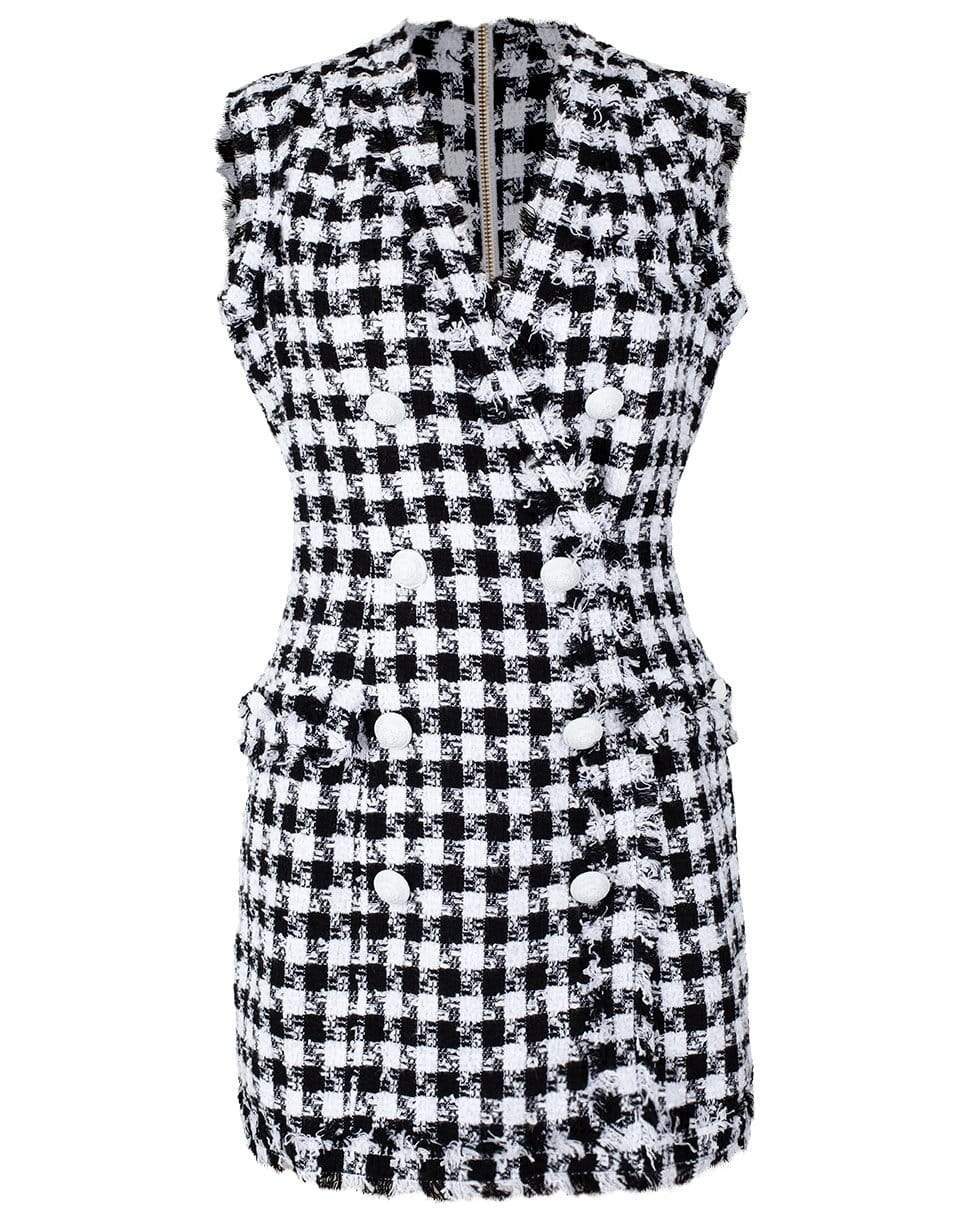 BALMAIN-Sleeveless 8 Button Gingham Tweed Dress-