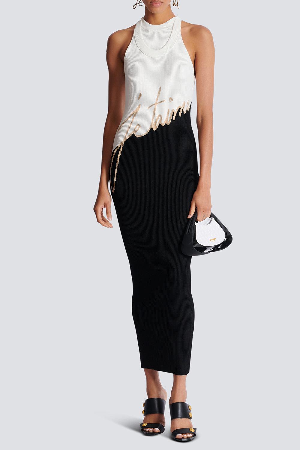 SLEEVELESS HANDWRITING DRESS-NOINUBLN-36-CLOTHINGDRESSCOCKTAIL-BALMAIN
