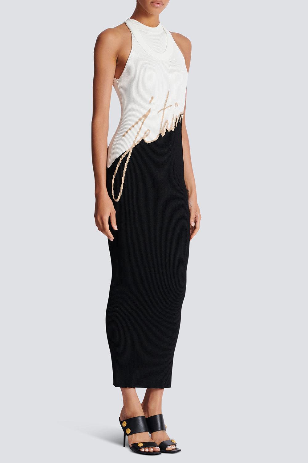 SLEEVELESS HANDWRITING DRESS-NOINUBLN-36-CLOTHINGDRESSCOCKTAIL-BALMAIN