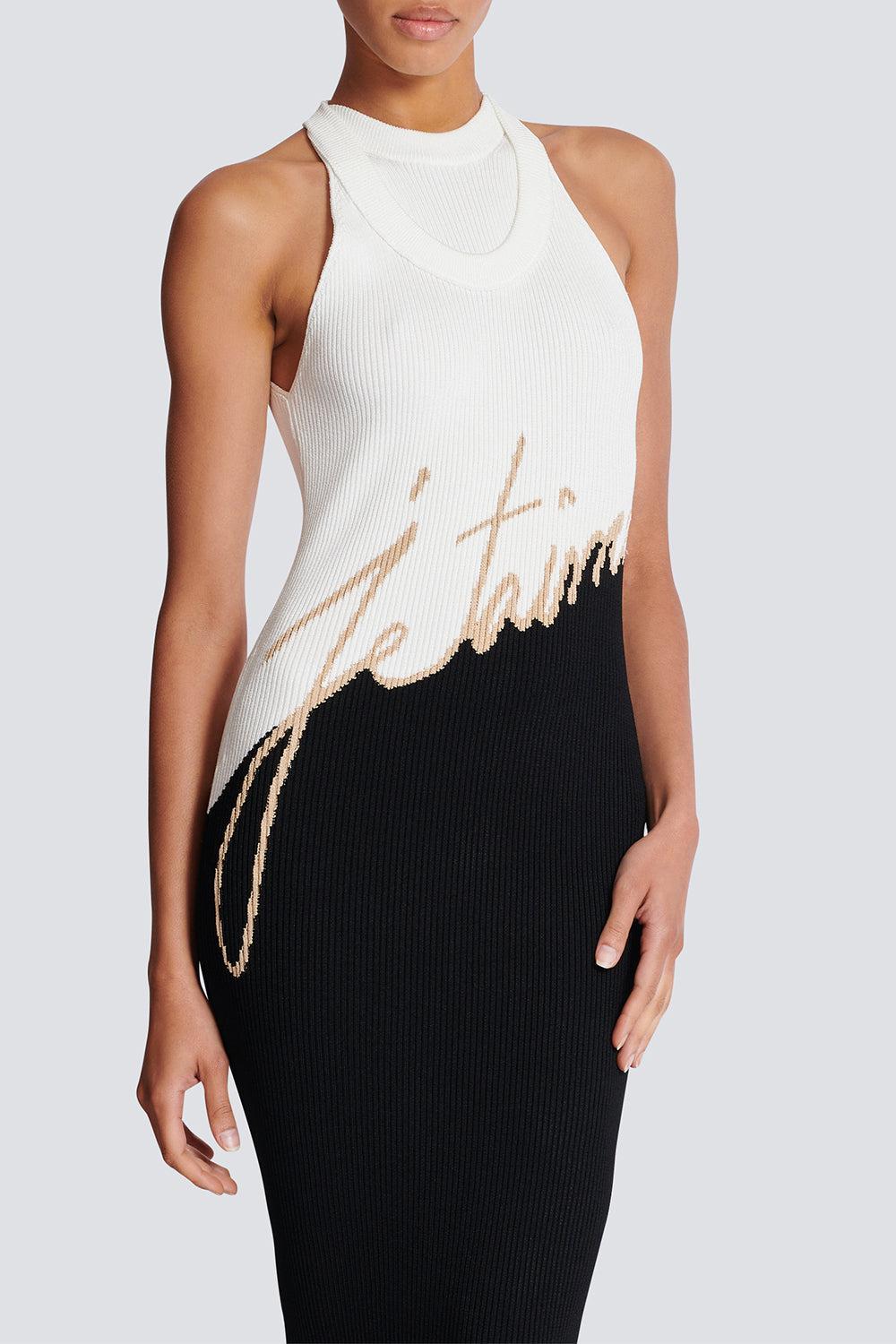 SLEEVELESS HANDWRITING DRESS-NOINUBLN-36-CLOTHINGDRESSCOCKTAIL-BALMAIN