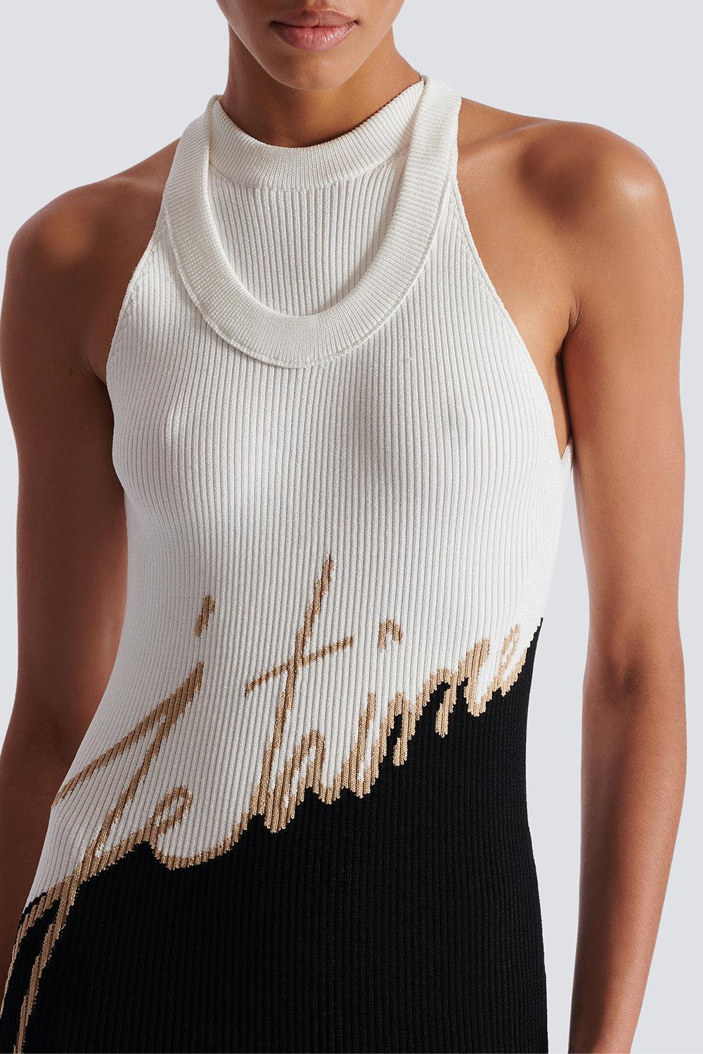 SLEEVELESS HANDWRITING DRESS-NOINUBLN-36-CLOTHINGDRESSCOCKTAIL-BALMAIN