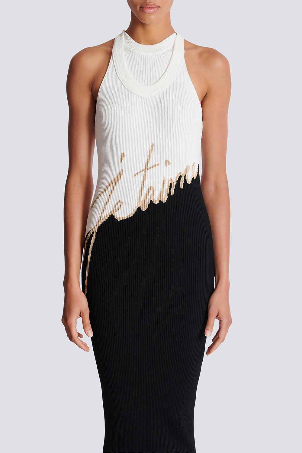 SLEEVELESS HANDWRITING DRESS-NOINUBLN-36-CLOTHINGDRESSCOCKTAIL-BALMAIN