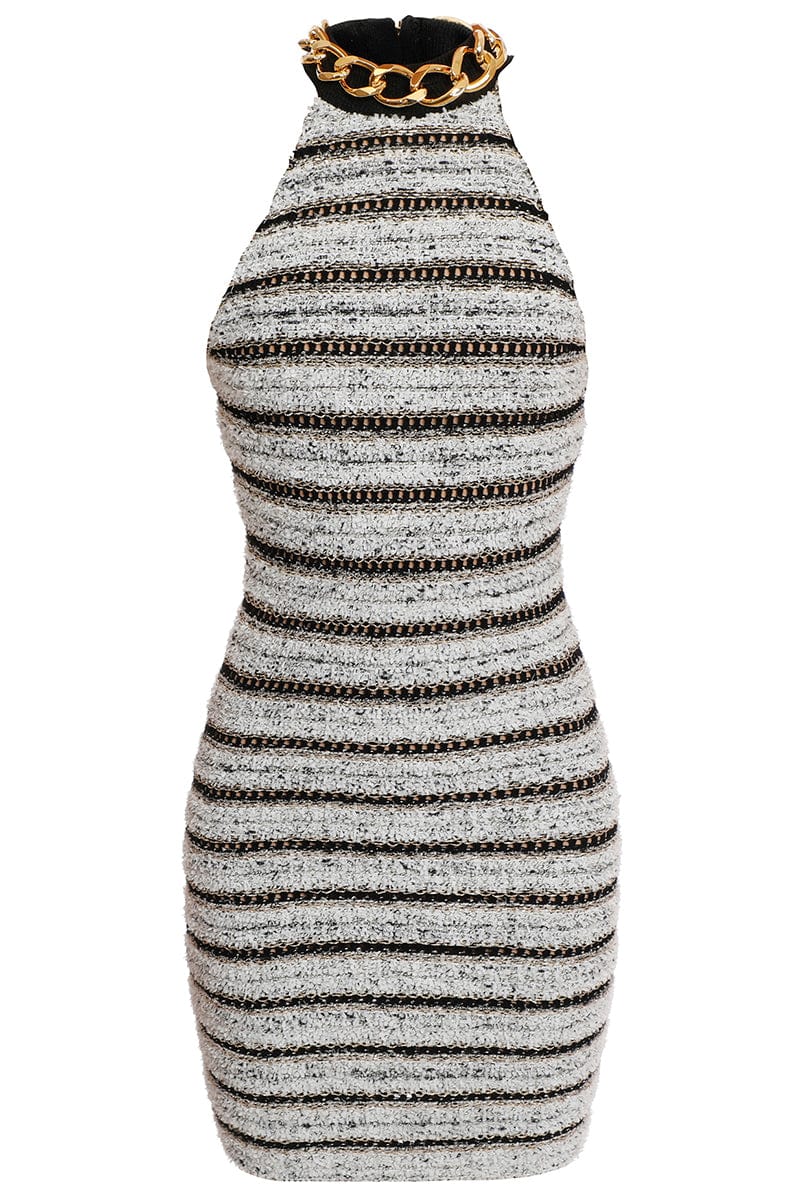 BALMAIN-Halter Neck Chain Short Dress-
