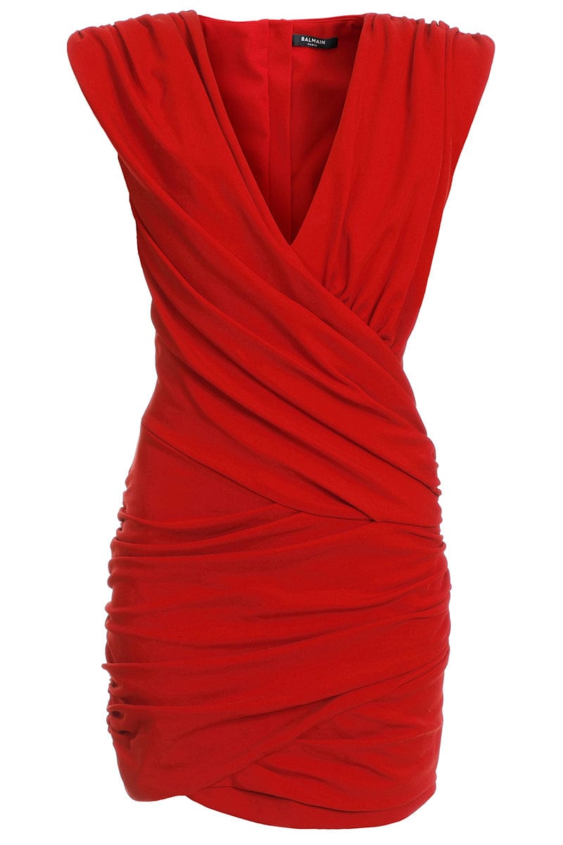 BALMAIN-Sleeveless Draped Short Dress-