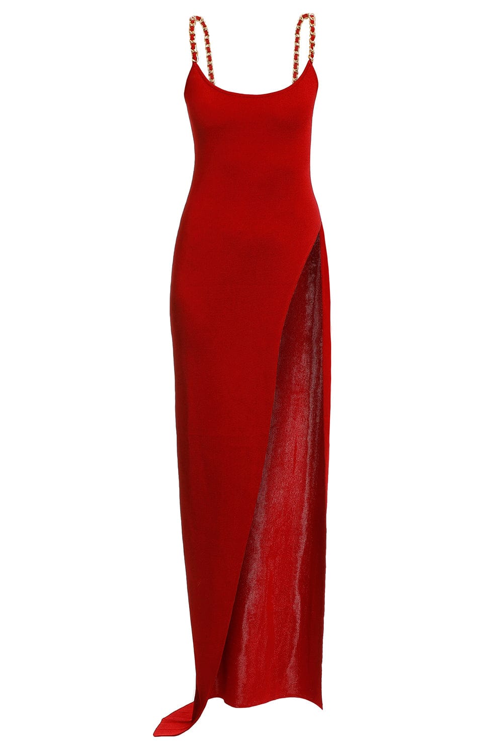 BALMAIN-Chain Straps Long Split Dress-