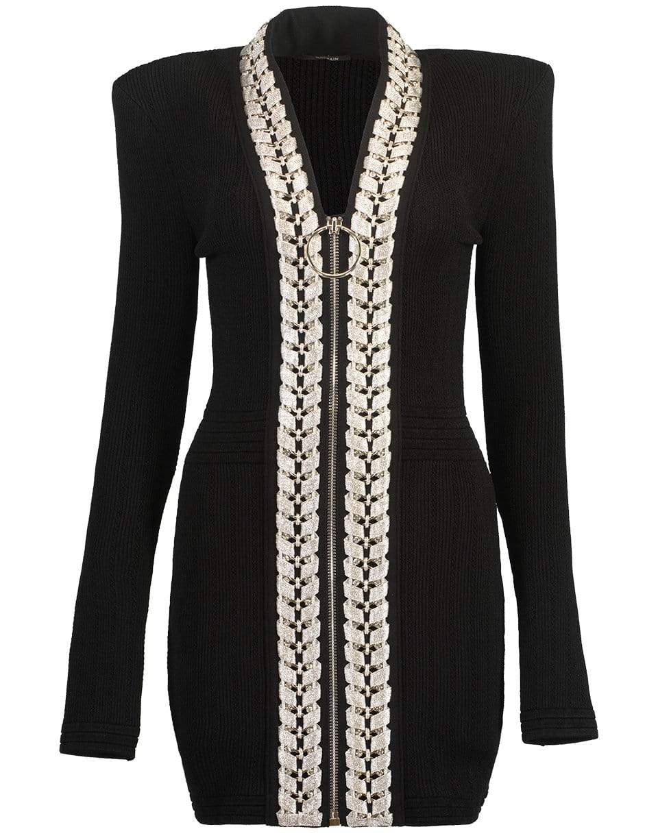 BALMAIN-Short Long Sleeve Zipped Dress-NOIR