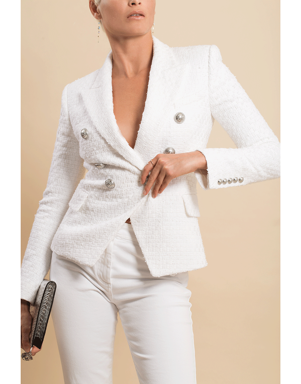 BALMAIN-Blanc Six Button Tweed Jacket-BLANC