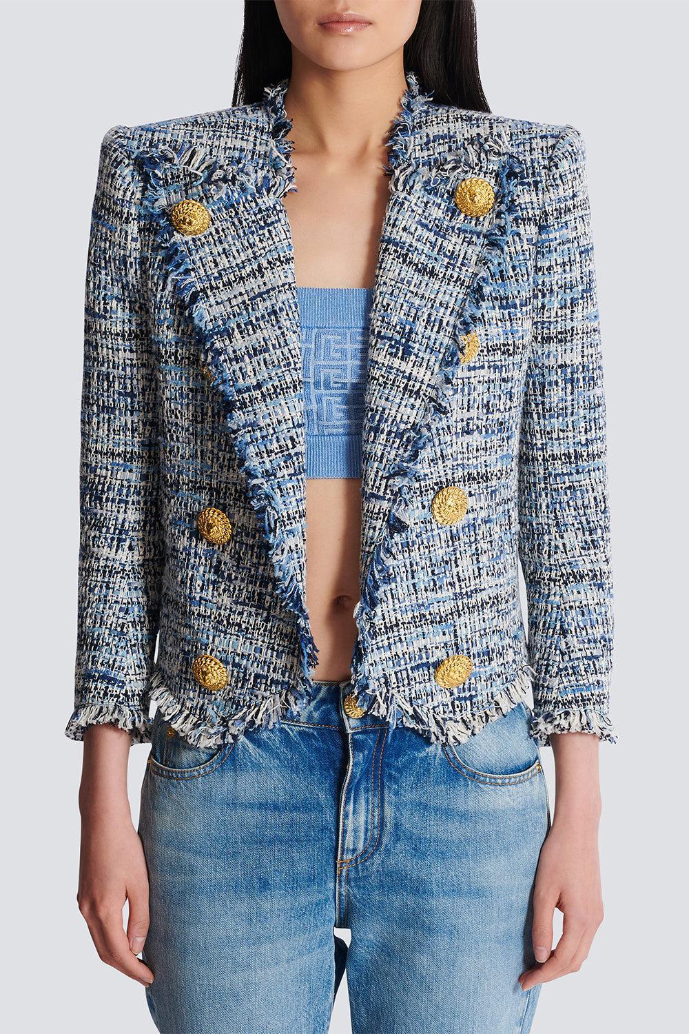SIDE TO SIDE TWEED SPENCER JACKET-BLEUJEAN-36-CLOTHINGJACKETBLAZERS-BALMAIN