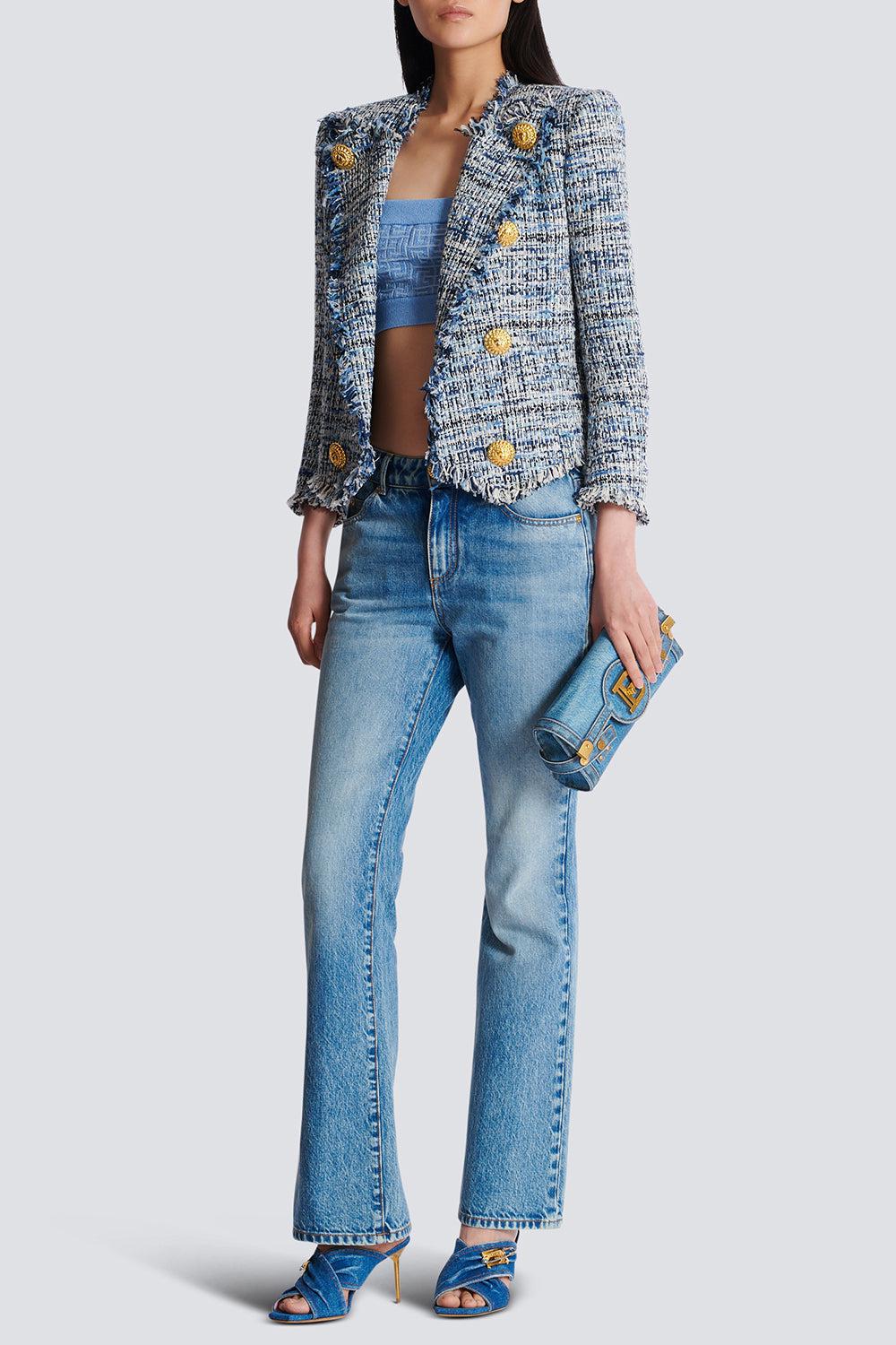 SIDE TO SIDE TWEED SPENCER JACKET-BLEUJEAN-36-CLOTHINGJACKETBLAZERS-BALMAIN