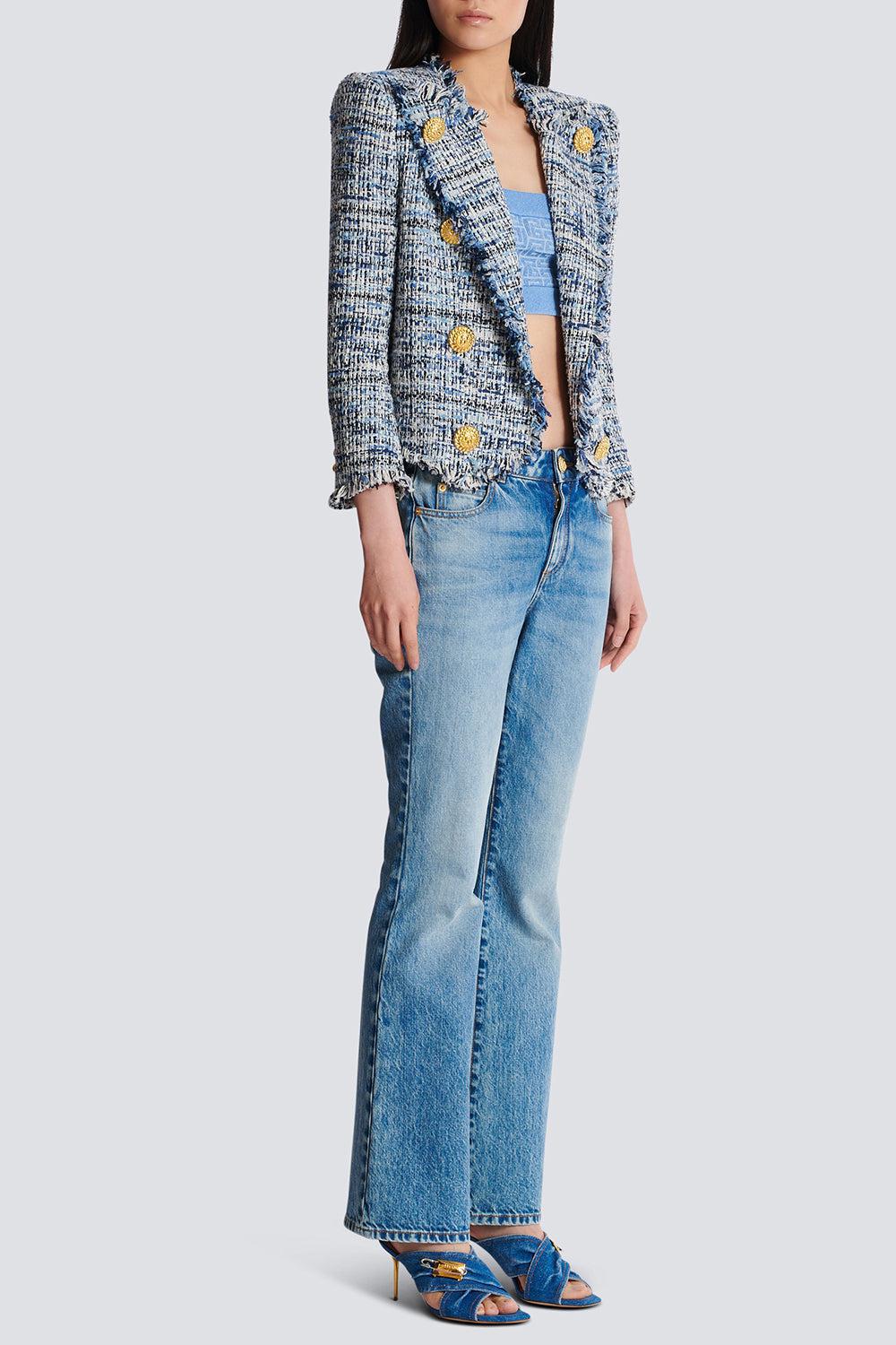 SIDE TO SIDE TWEED SPENCER JACKET-BLEUJEAN-36-CLOTHINGJACKETBLAZERS-BALMAIN