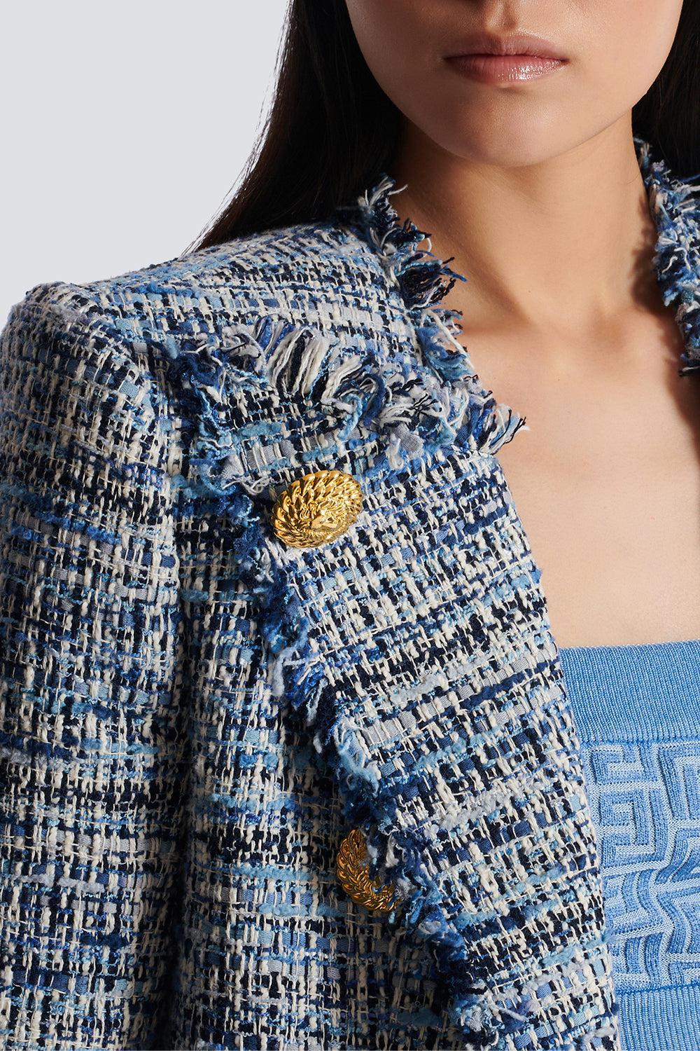 SIDE TO SIDE TWEED SPENCER JACKET-BLEUJEAN-36-CLOTHINGJACKETBLAZERS-BALMAIN