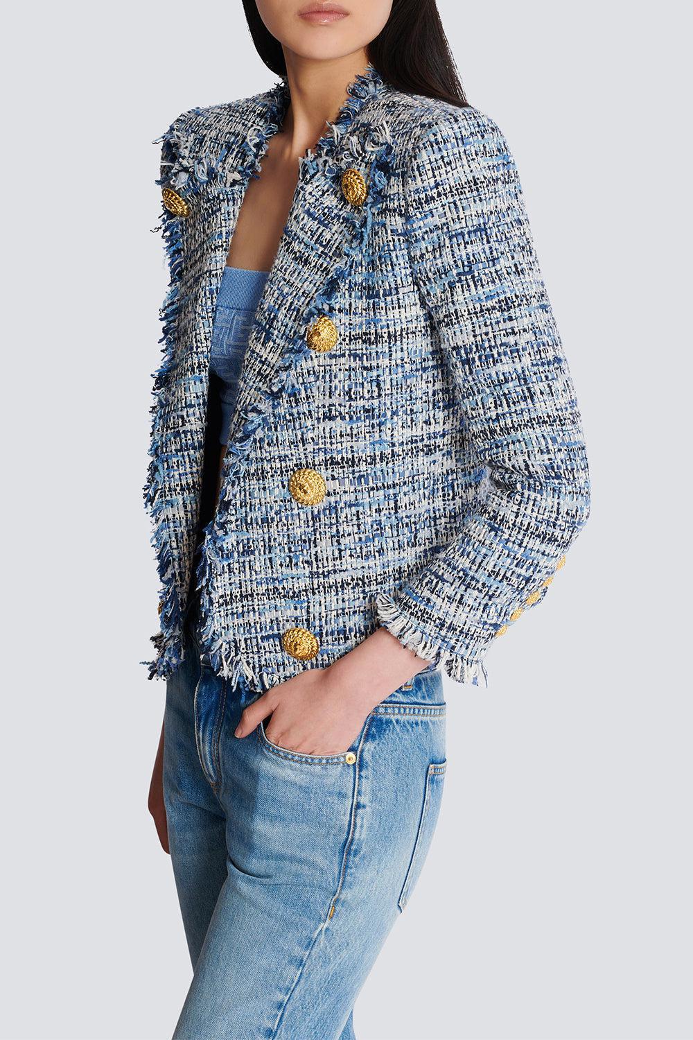SIDE TO SIDE TWEED SPENCER JACKET-BLEUJEAN-36-CLOTHINGJACKETBLAZERS-BALMAIN