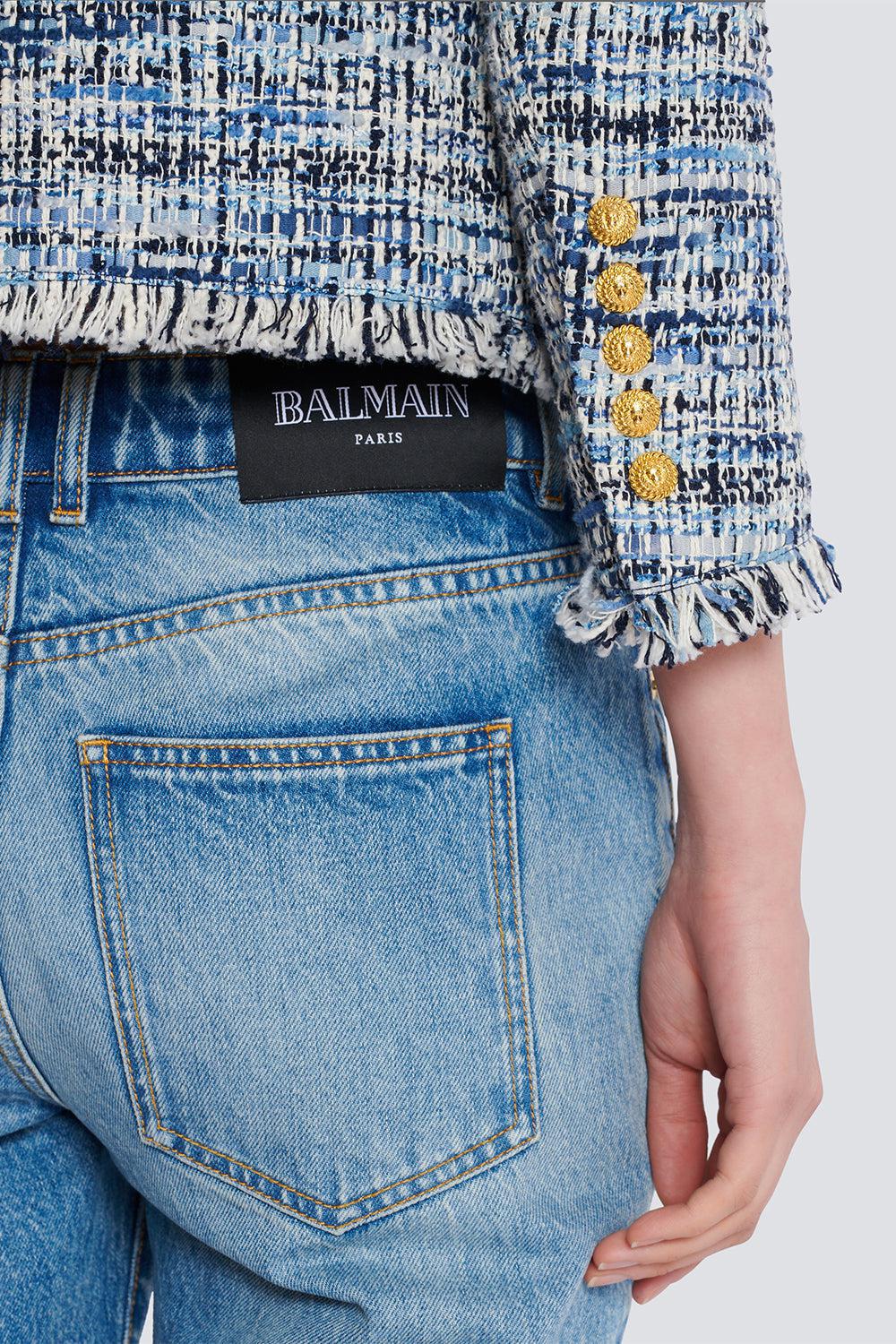 SIDE TO SIDE TWEED SPENCER JACKET-BLEUJEAN-36-CLOTHINGJACKETBLAZERS-BALMAIN