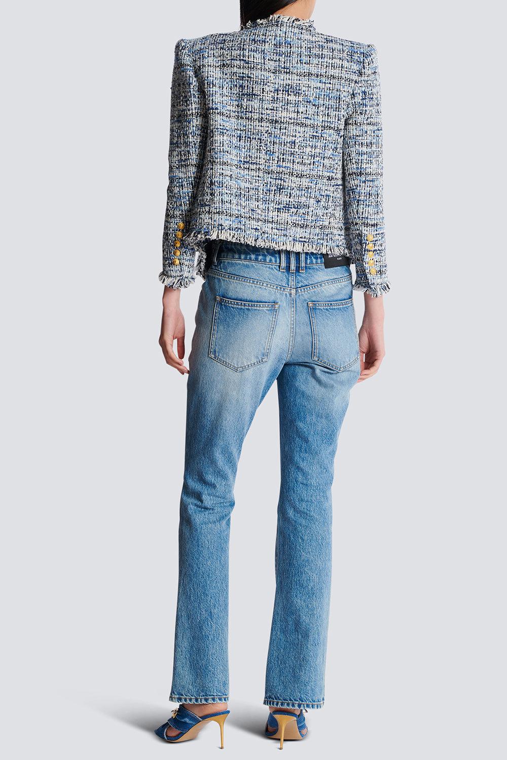 SIDE TO SIDE TWEED SPENCER JACKET-BLEUJEAN-36-CLOTHINGJACKETBLAZERS-BALMAIN
