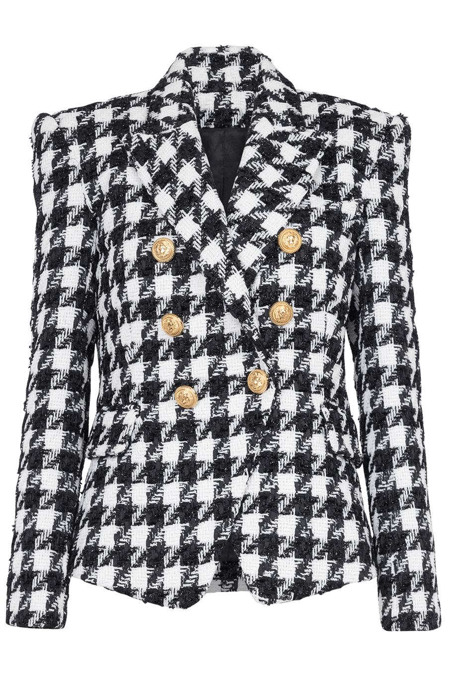 BALMAIN-6 Button Houndstooth Tweed Jacket-