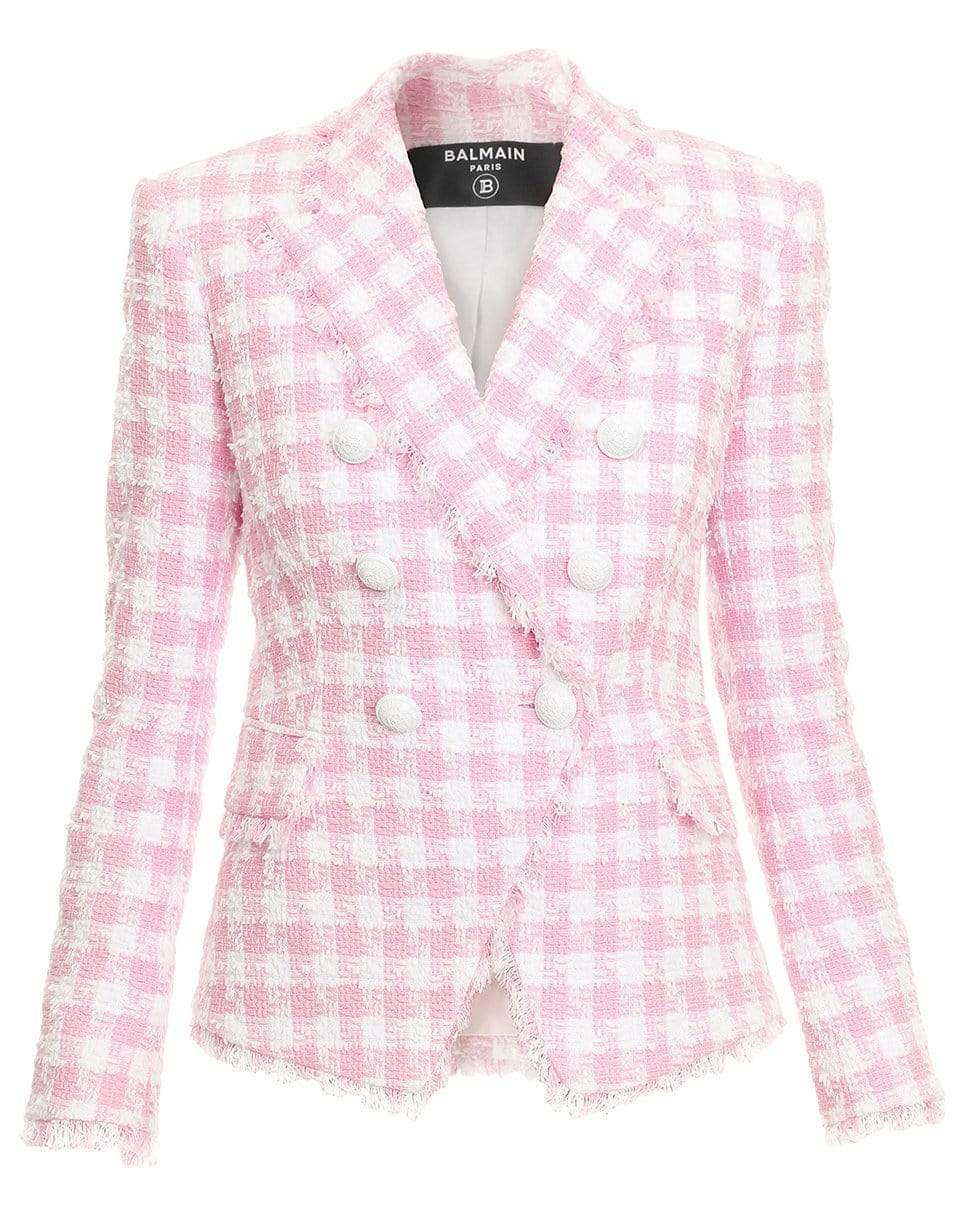 BALMAIN-6 Button Gingham Tweed Jacket-