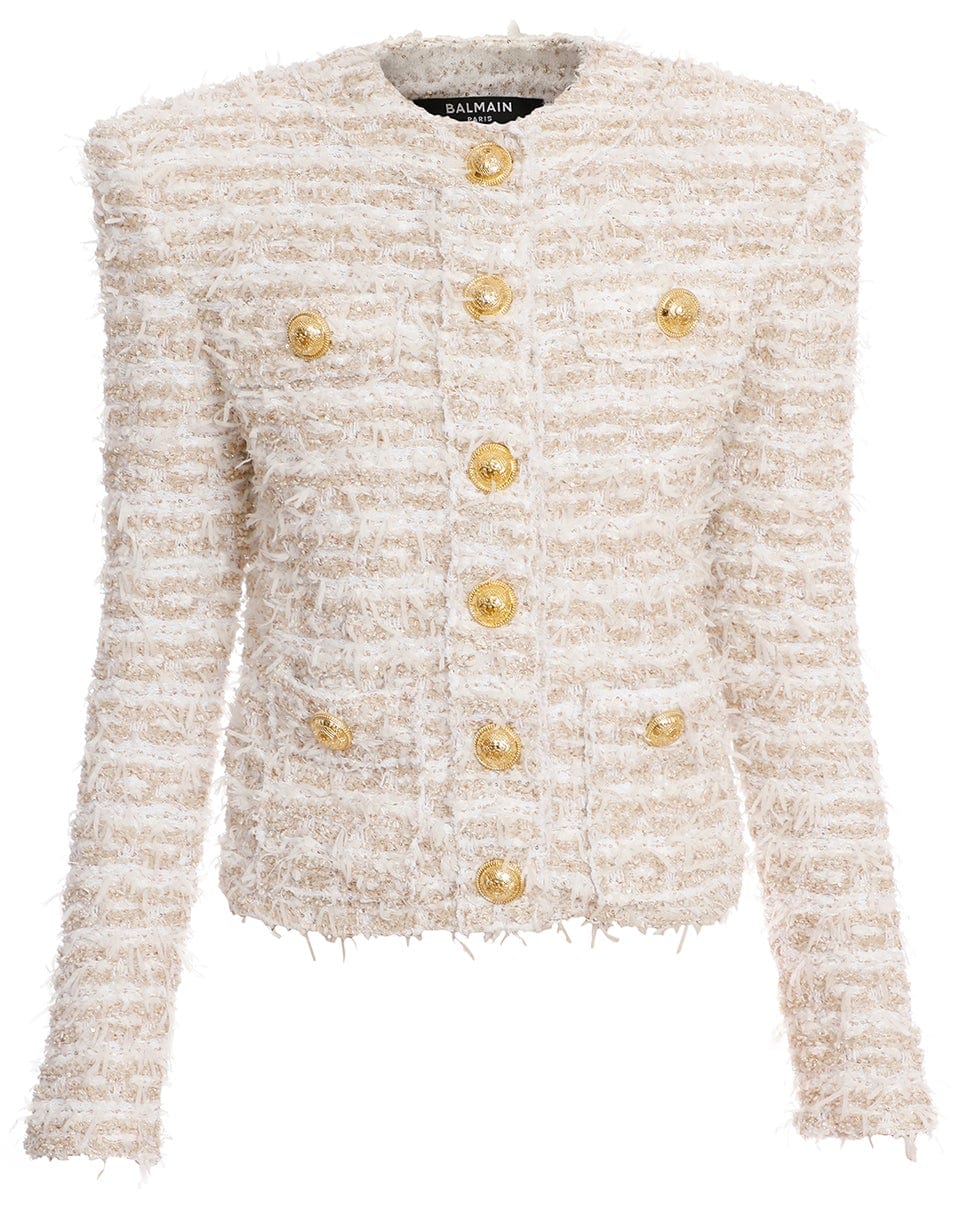 BALMAIN-Collarless Lurex Tweed Jacket-