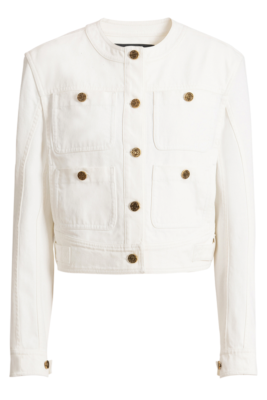 Four Pocket Round Collar Jacket-WHITE-34-CLOTHINGJACKETDENIM-BALMAIN