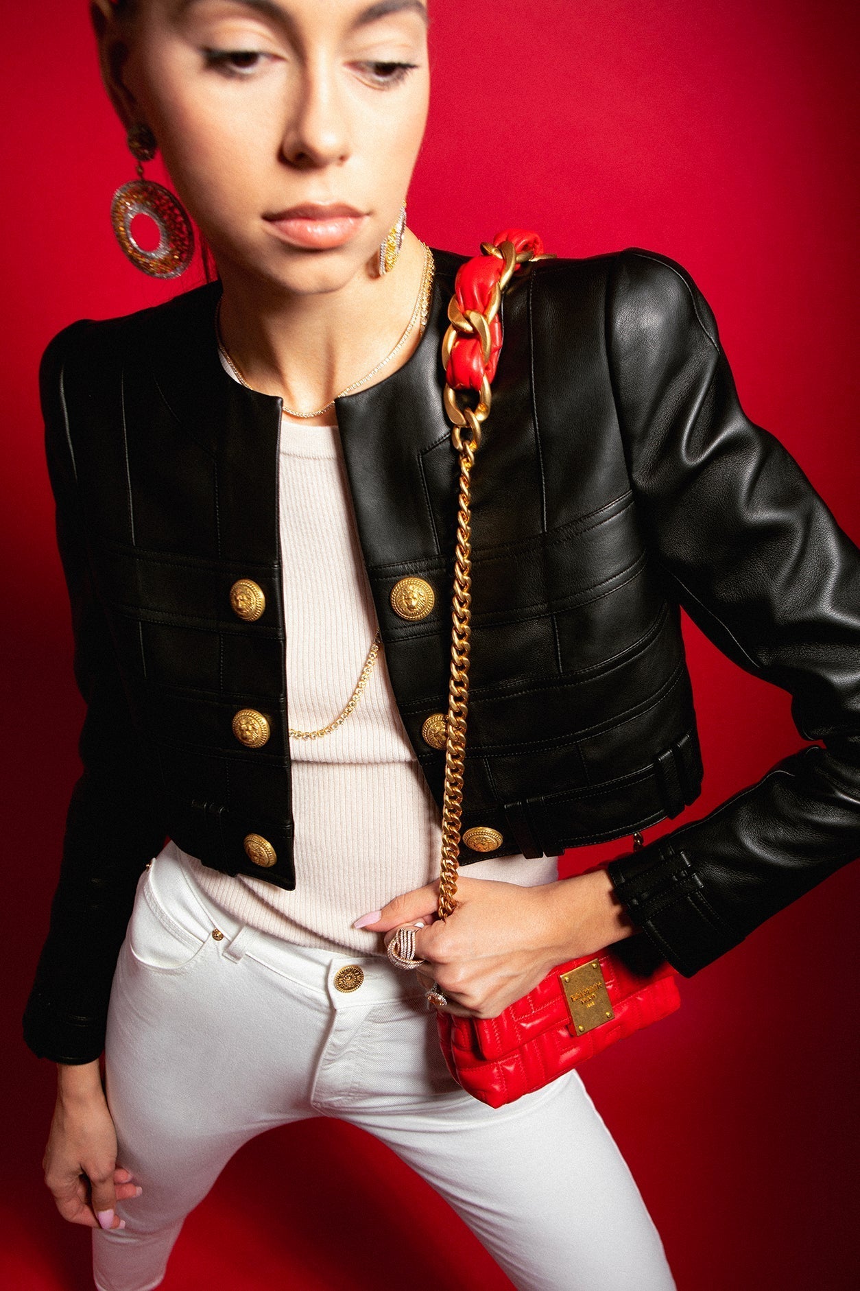 BALMAIN-Leather Cropped Jacket-