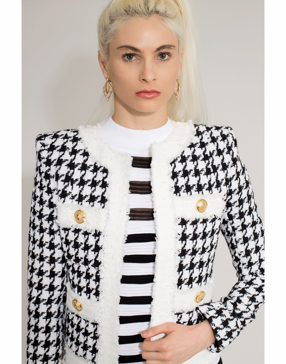 BALMAIN-Straight Pocket Houndstooth Jacket-
