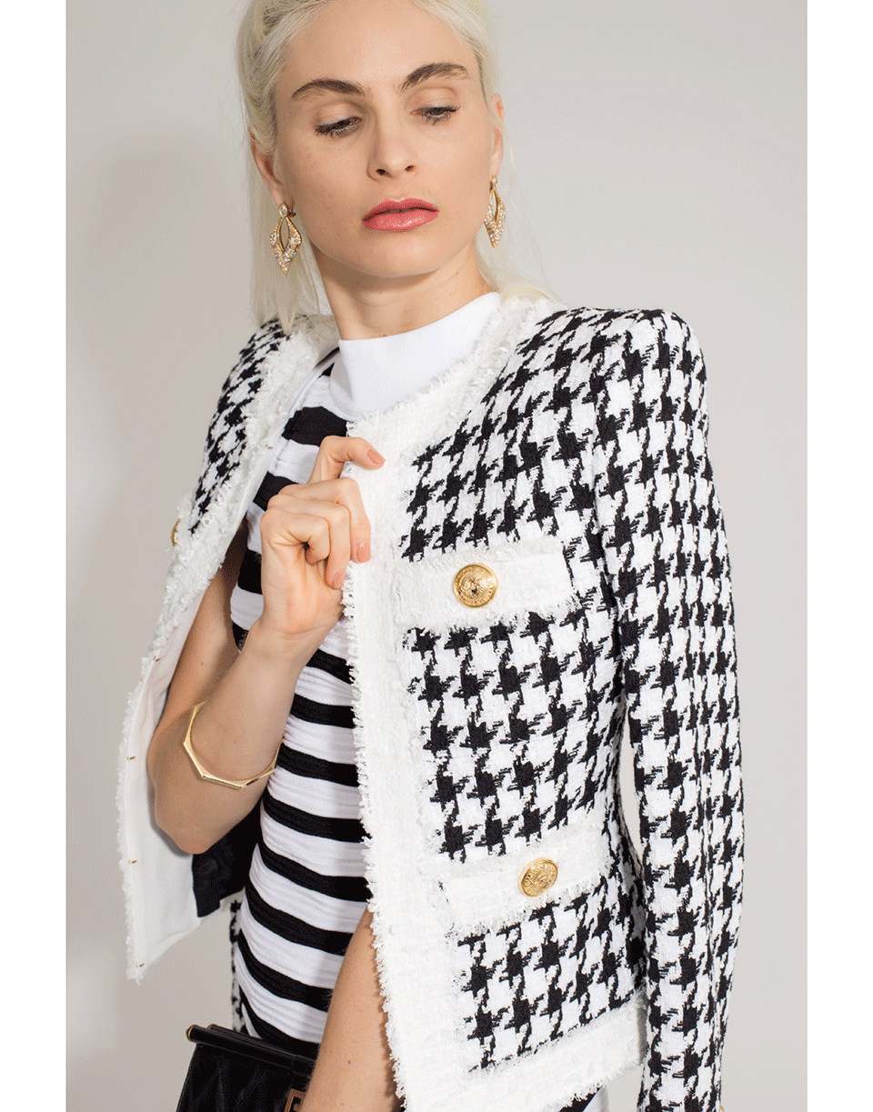 BALMAIN-Straight Pocket Houndstooth Jacket-