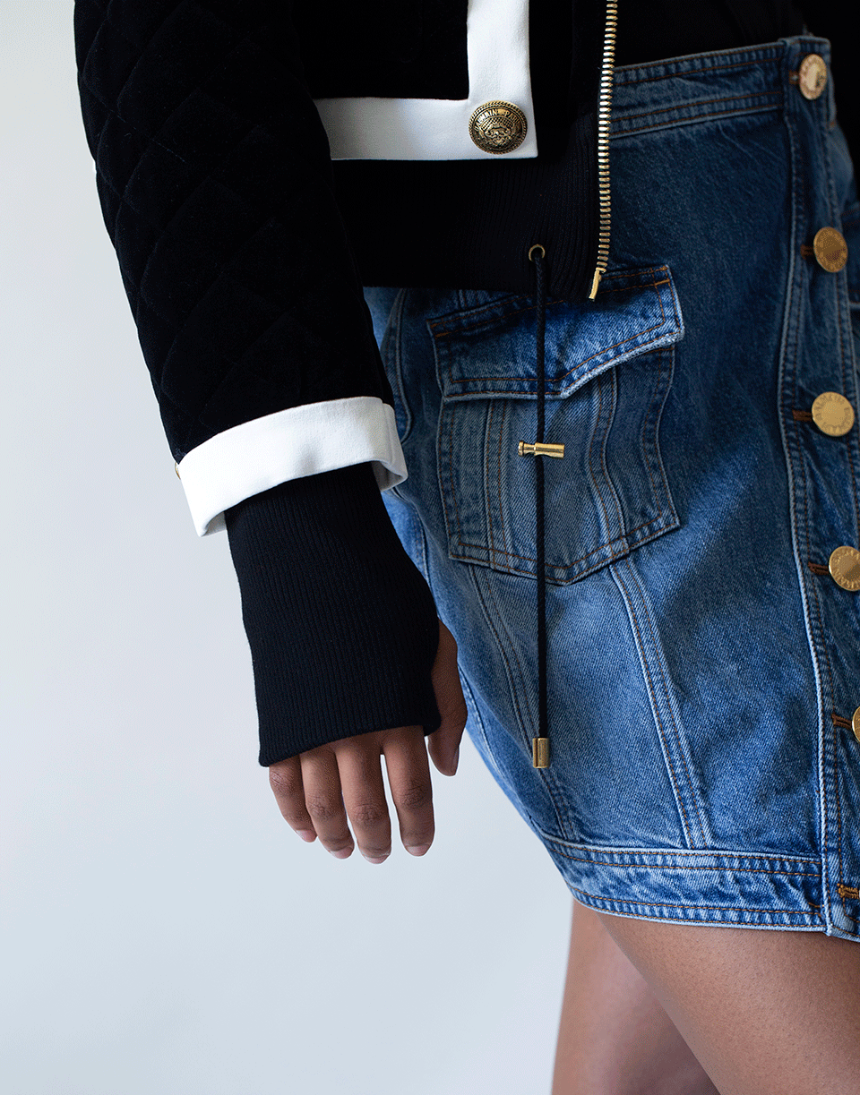 BALMAIN-Zip Hooded Quilted Velvet Jacket-