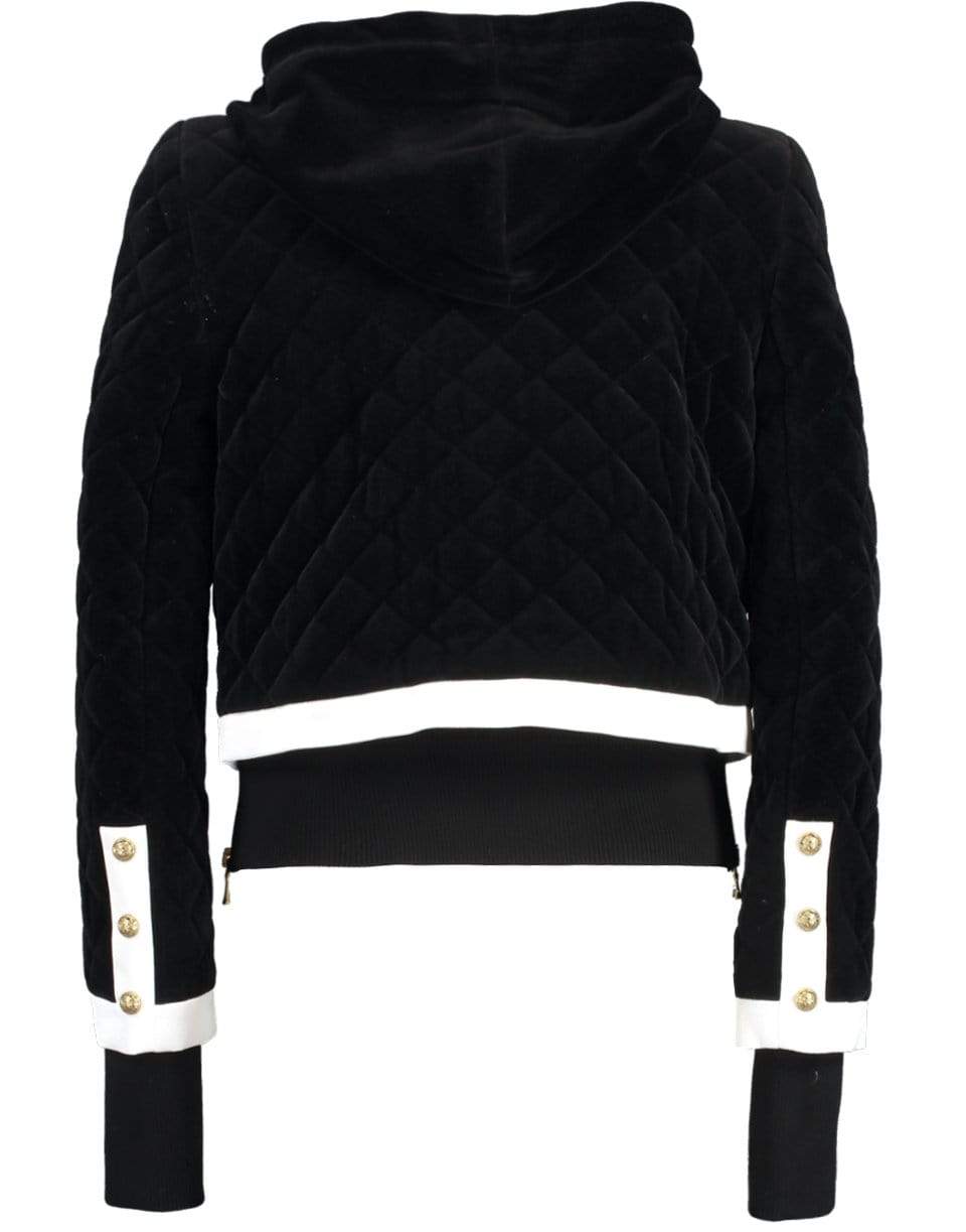 BALMAIN-Zip Hooded Quilted Velvet Jacket-