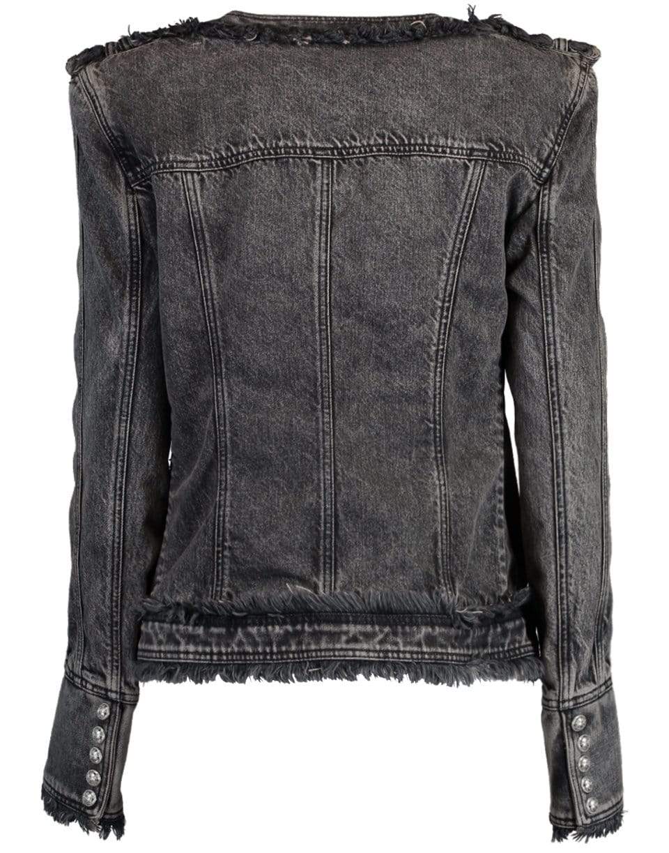 BALMAIN-Collarless Embroidered Denim Jacket-NOIR