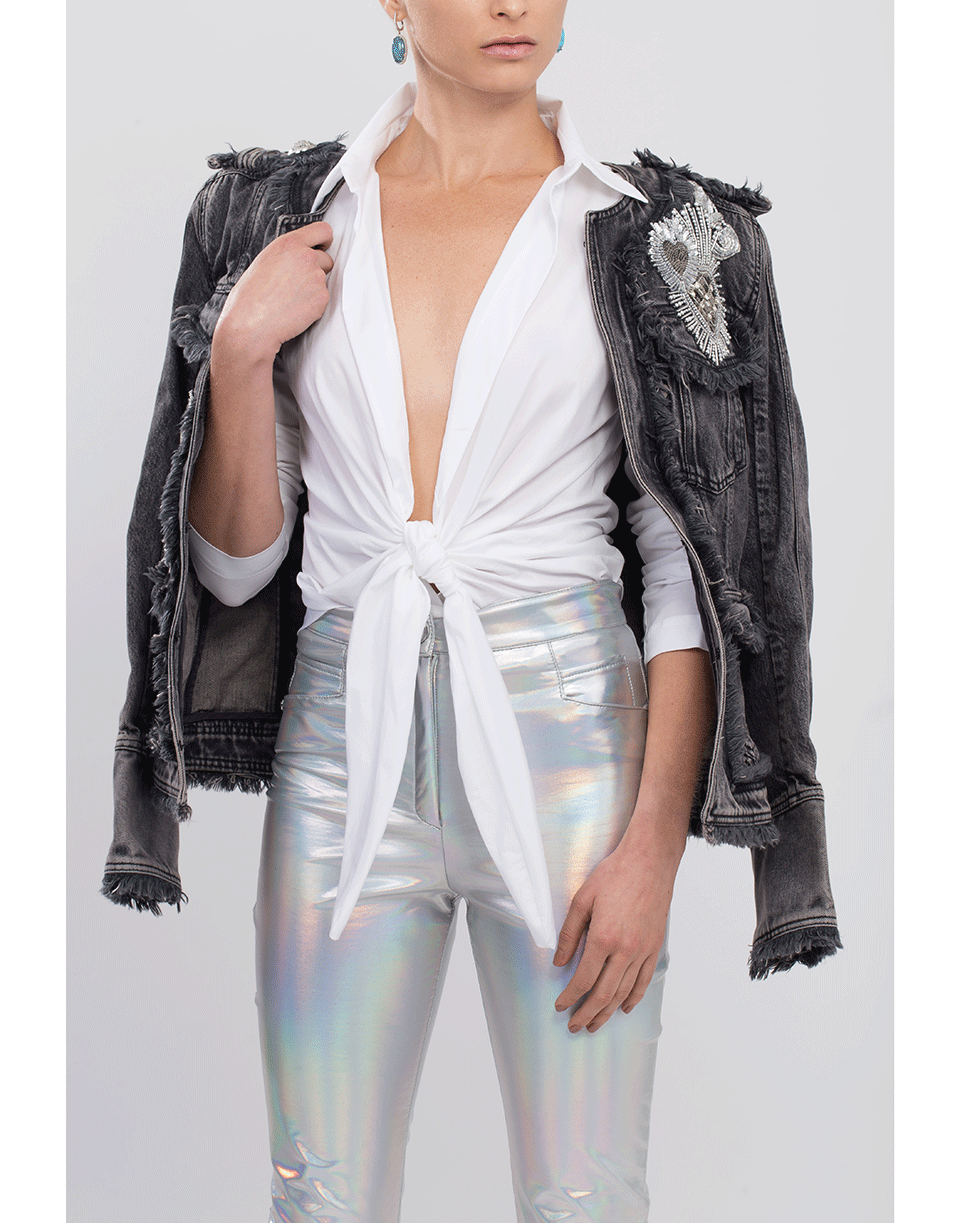 BALMAIN-Collarless Embroidered Denim Jacket-NOIR