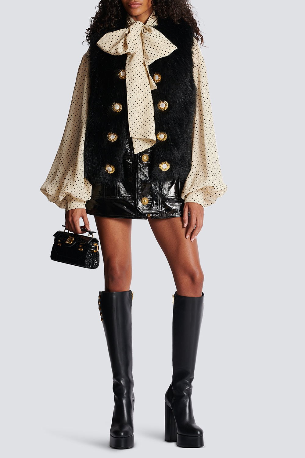 BALMAIN-Sleeveless Faux Fur Jacket-
