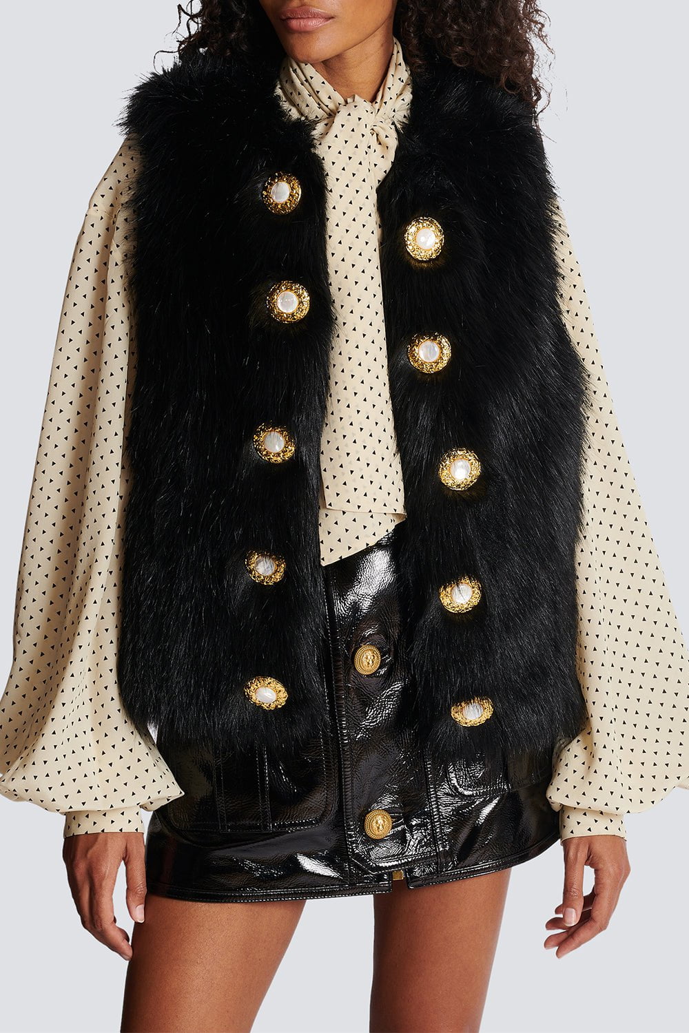 BALMAIN-Sleeveless Faux Fur Jacket-