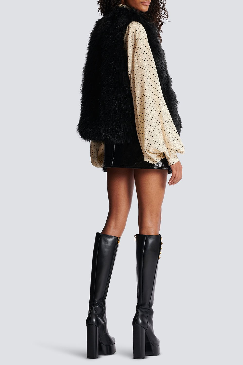 BALMAIN-Sleeveless Faux Fur Jacket-