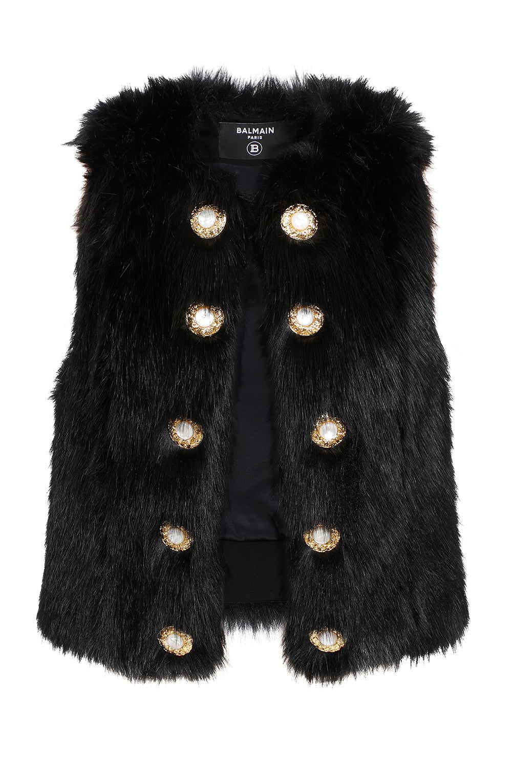 BALMAIN-Sleeveless Faux Fur Jacket-