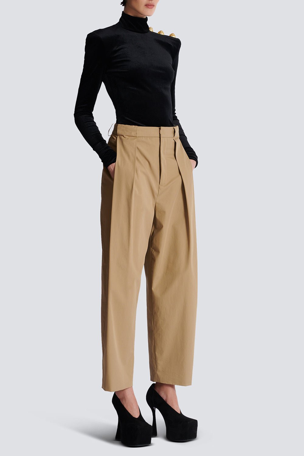 BALMAIN-Pleated Loose Pant-BEIGE