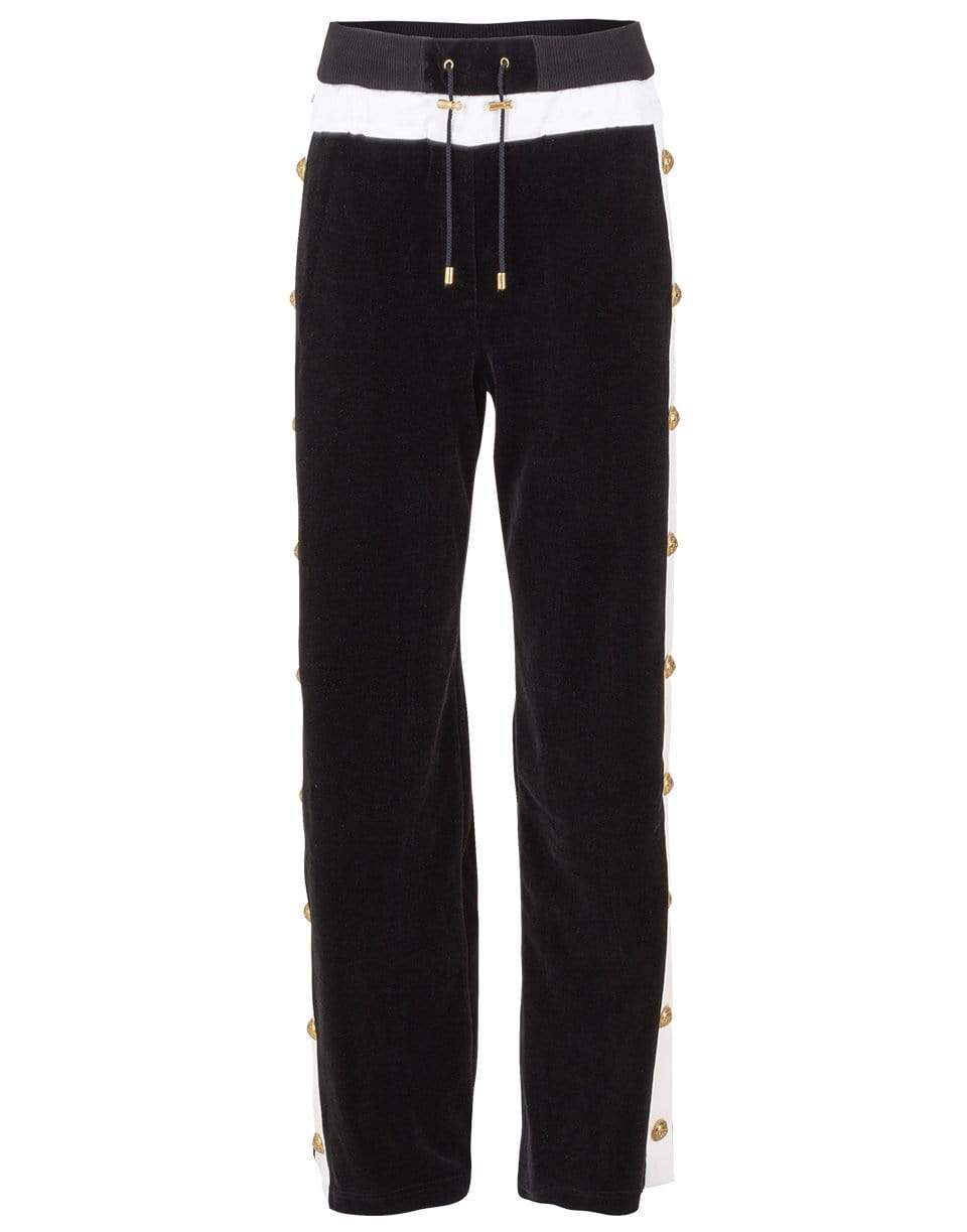BALMAIN-Snap Button Satin Trim Velvet Sweatpant-BLK/WHT