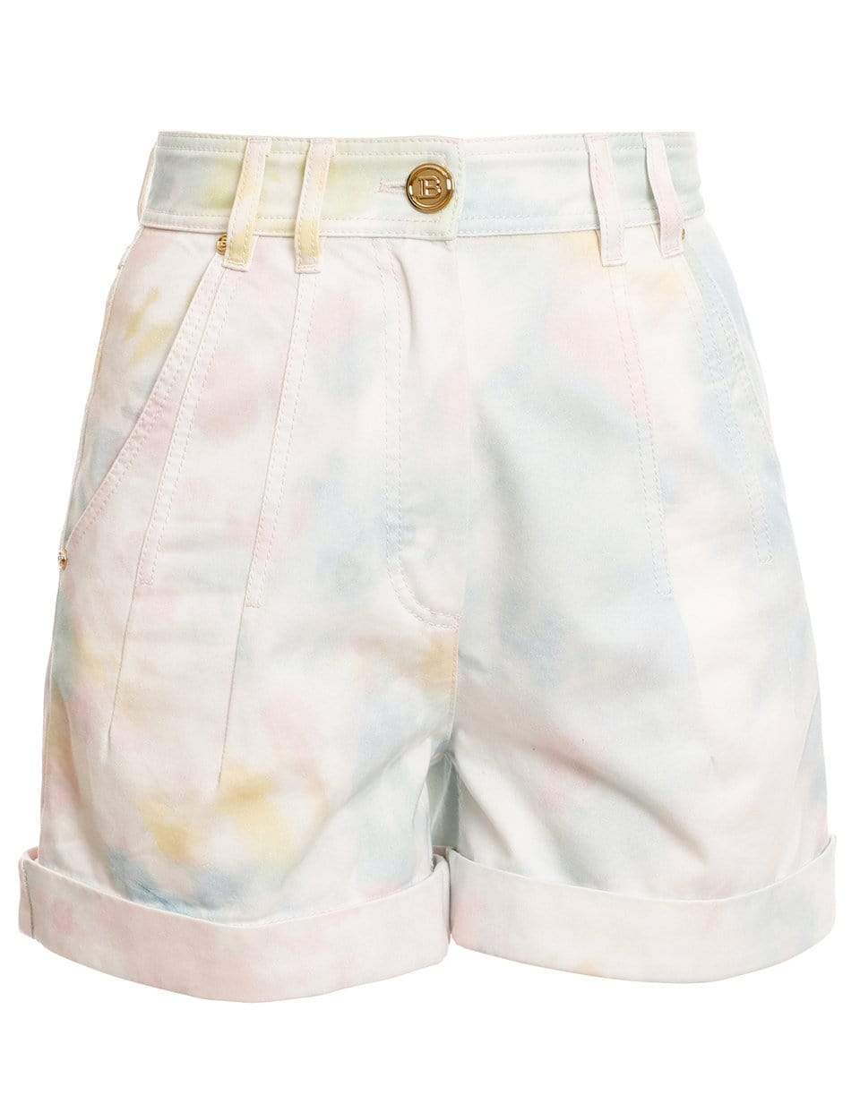 BALMAIN-High Waist Tie-Dye Denim Shorts-