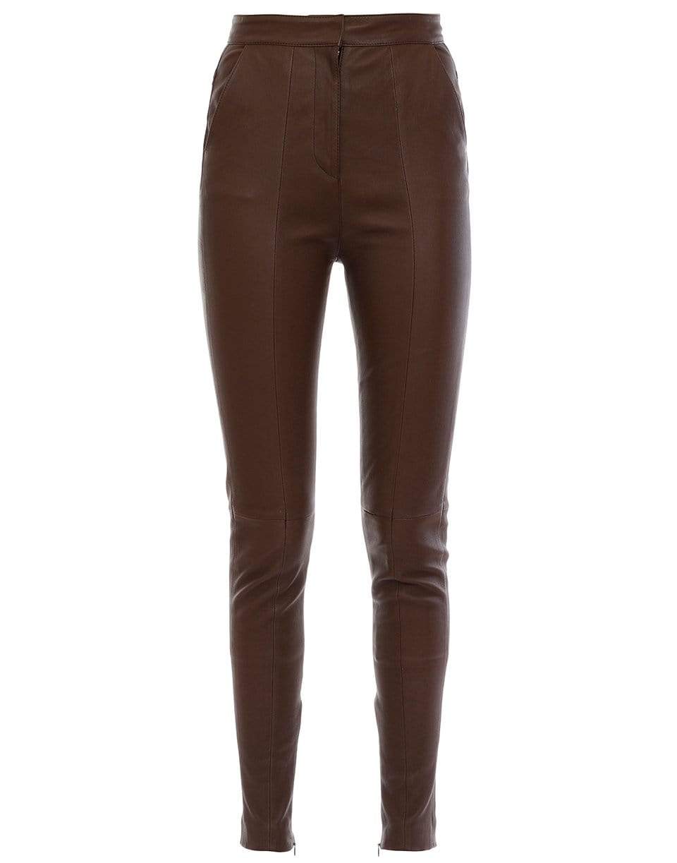 BALMAIN-High Waist Stretch Leather Pants-MARRON