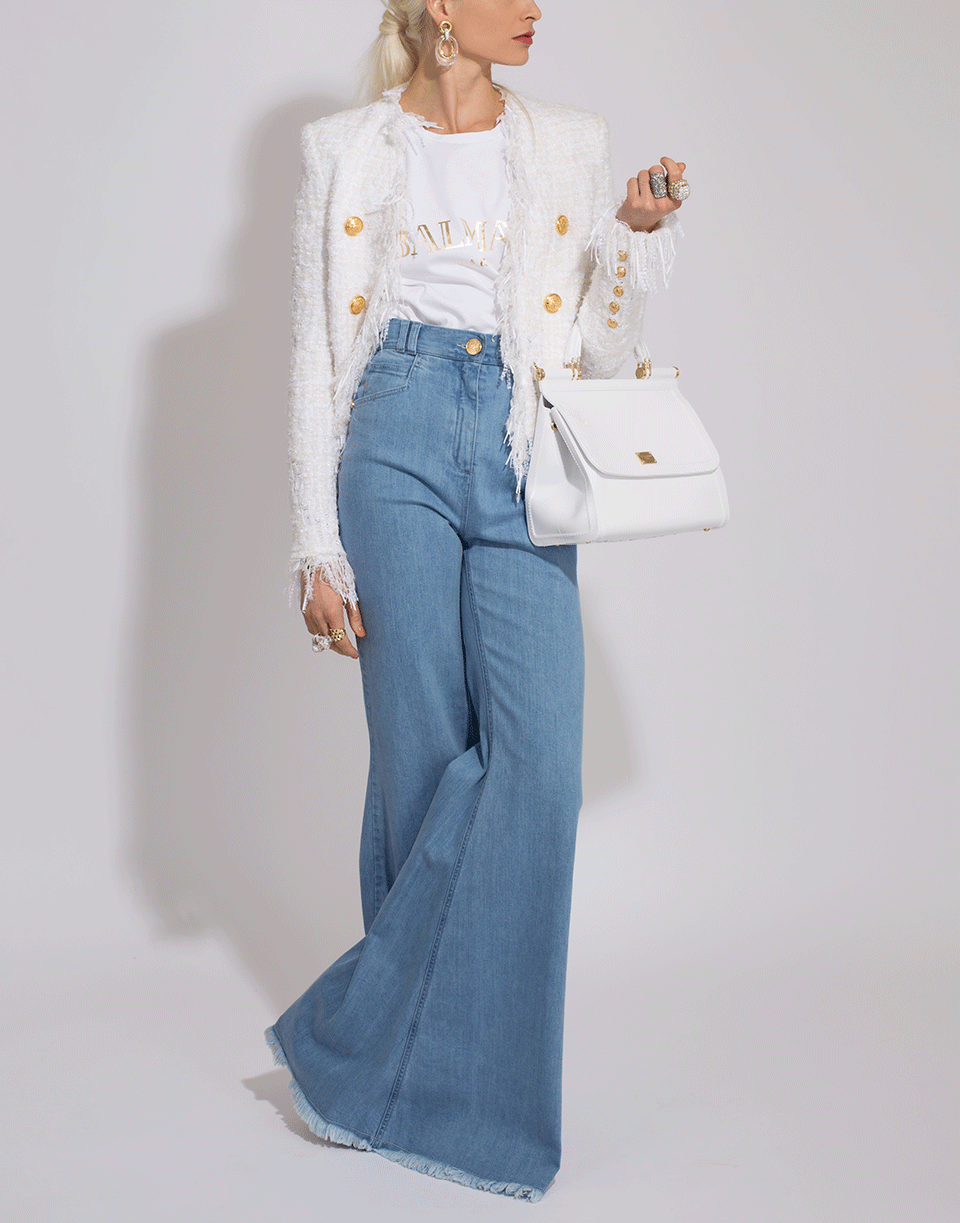 BALMAIN-Flared Frayed Denim Pant-