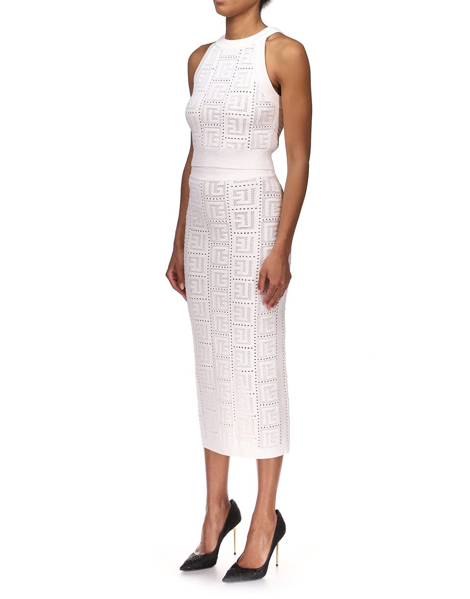 BALMAIN-Monogram Mesh Knitted Skirt-