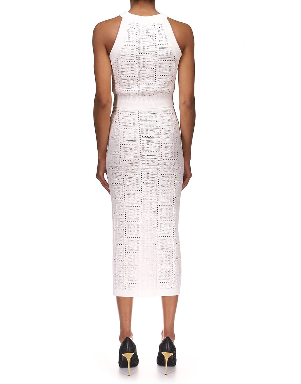 BALMAIN-Monogram Mesh Knitted Skirt-