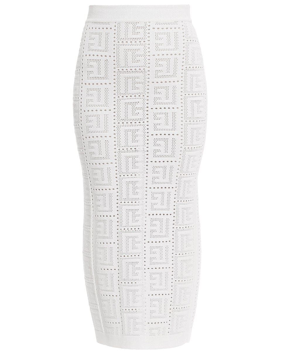 BALMAIN-Monogram Mesh Knitted Skirt-