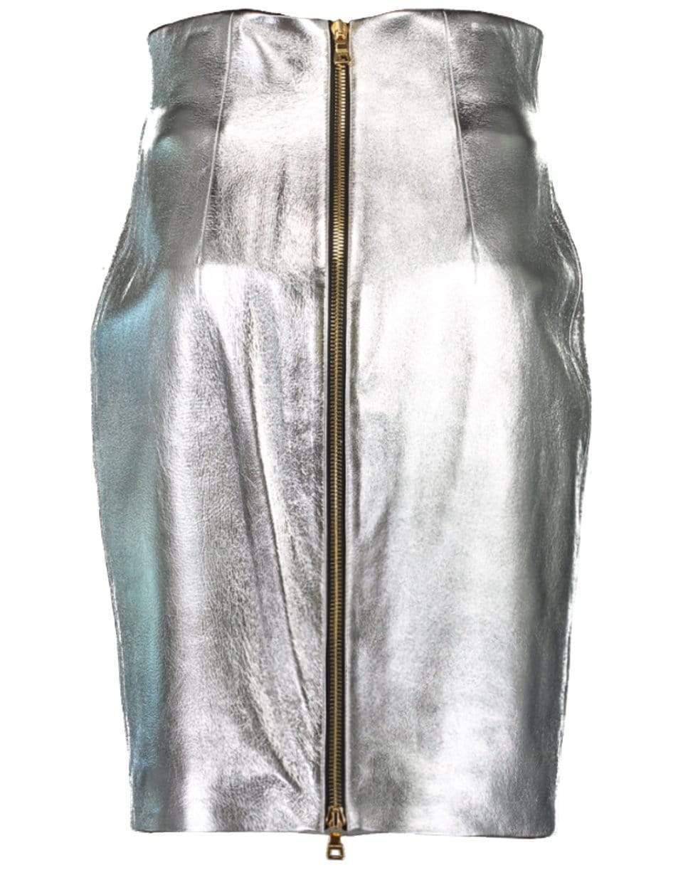 BALMAIN-Knee-Length Leather Skirt-