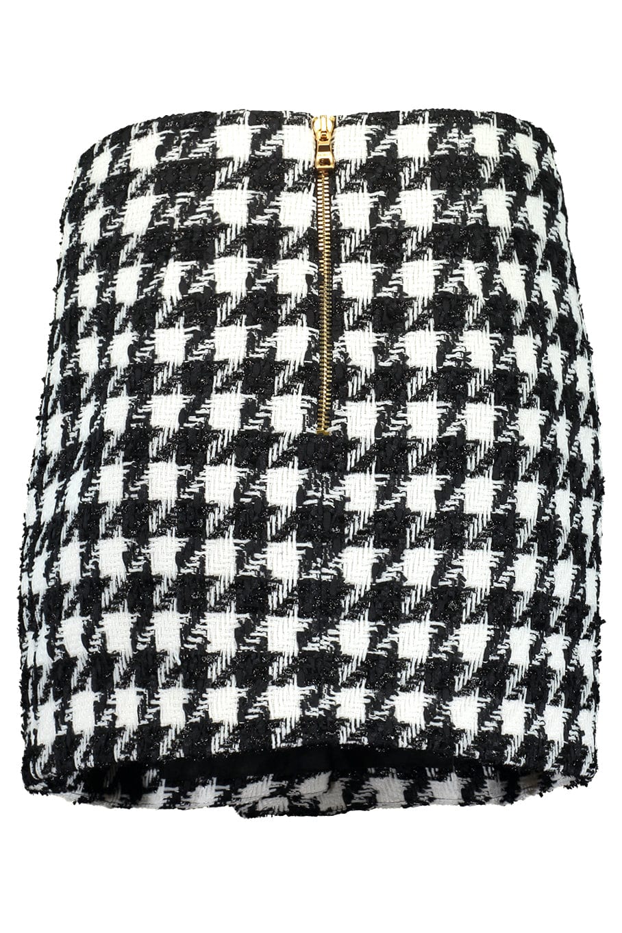 BALMAIN-5 Button Houndstooth Tweed Skirt-