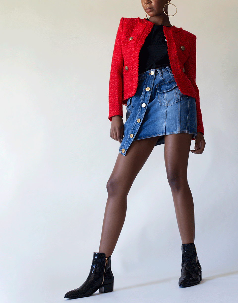 BALMAIN-Asymmetrical Denim Wrap Skirt-