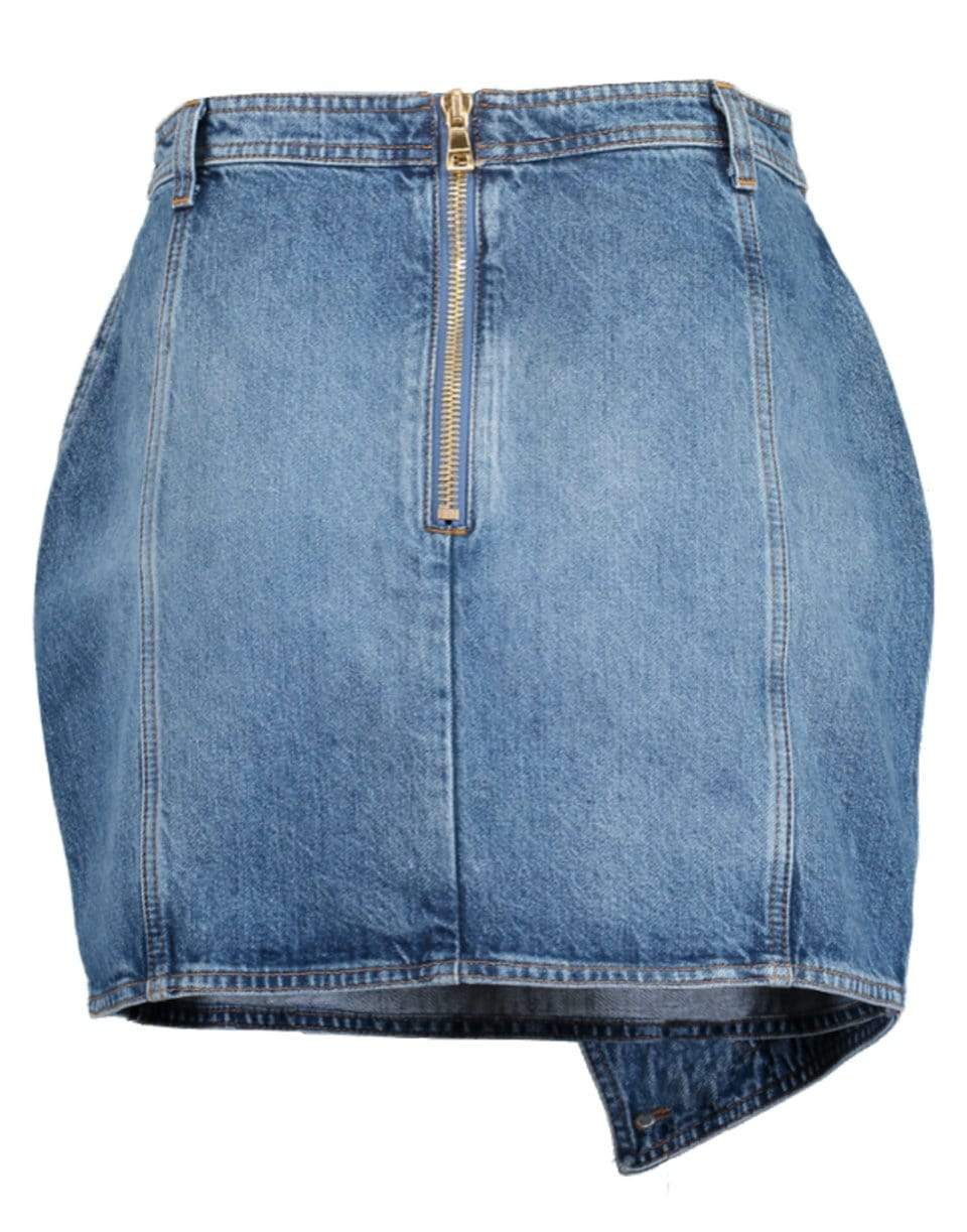 BALMAIN-Asymmetrical Denim Wrap Skirt-