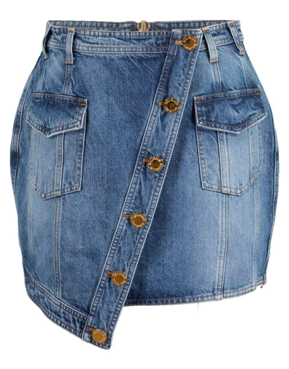 BALMAIN-Asymmetrical Denim Wrap Skirt-
